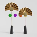Modern Fan Shaped Floor Lamp with Golden Shade Circular Center and Black Cone Base
