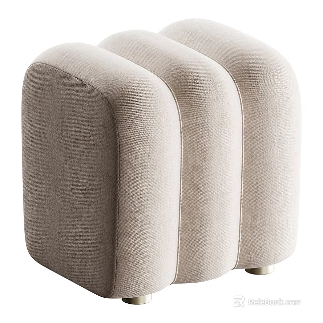 Three Modern Beige Fabric Sofa Stools For Stylish Living Room Decor 3d model 