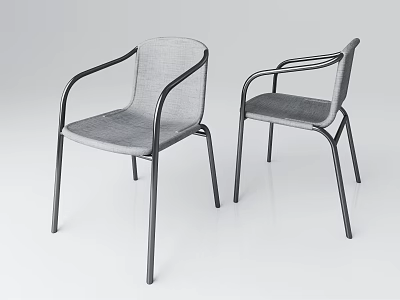 Modern Armchairs With Black Metal Frames And Gray Fabric Upholstery 3d model