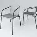 Modern Armchairs With Black Metal Frames And Gray Fabric Upholstery