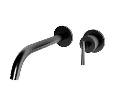 Modern Sleek Black Two Piece Faucet With Curved Spout And Round Handle 3d model