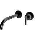 Modern Sleek Black Two Piece Faucet With Curved Spout And Round Handle