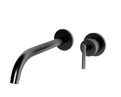 Modern Sleek Black Two Piece Faucet With Curved Spout And Round Handle 3d model