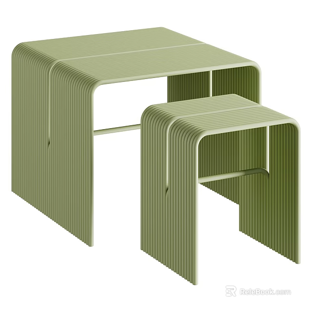 Modern Green Vertical Striped Tables With Nested Design And Minimalist Style 3d model 