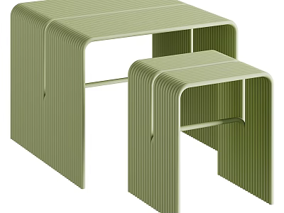 Modern Green Vertical Striped Tables With Nested Design And Minimalist Style 3d model