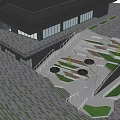 Urban Square Landscape With Modern Paved Areas Green Spaces Trees And Pedestrian Activity