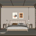 Japanese Zen Bedroom Interior With Wooden Bed Shoji Doors And Wall Art