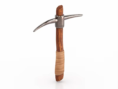 Durable Hardware Tool Pickaxe Featuring Wooden Handle Metal Head and Wrapped Grip 3d model