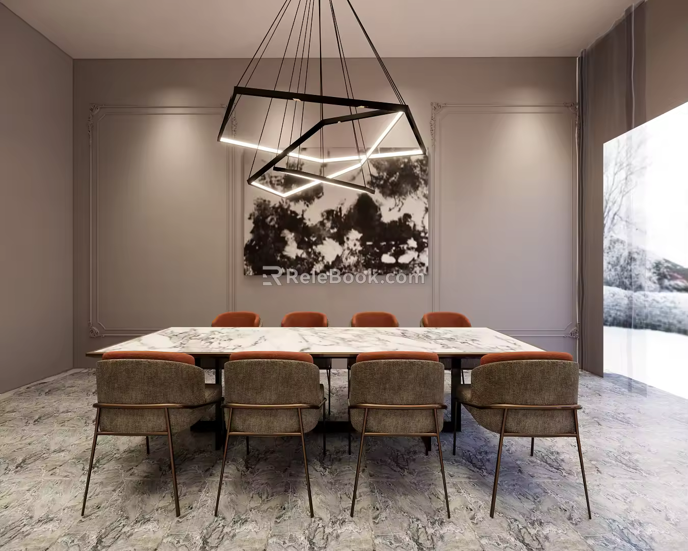 Modern Dining Table and Chair Combination 3d model