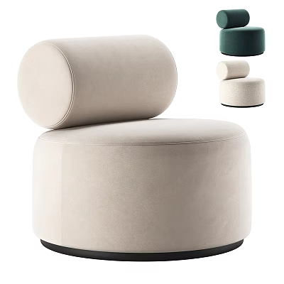 Beige Round Leisure Chair With Padded Cylindrical Backrest And Color Options 3d model