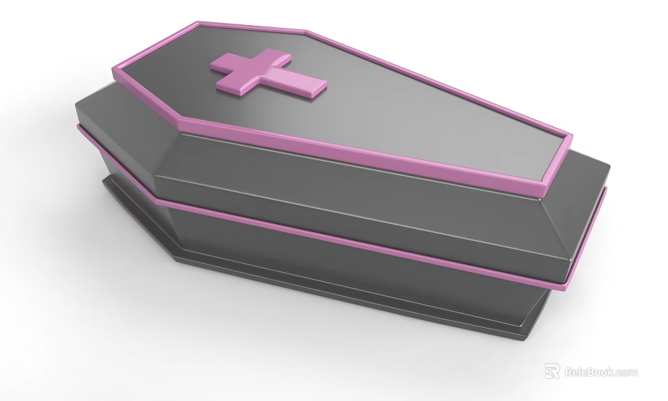 Decorative Ornament Set Coffin Shaped Black with Pink Trim and Cross Accent 3d model 