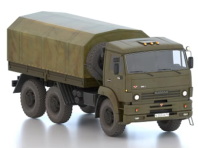 Olive Green URAL Military Transport Truck With Canvas Cover Six Wheels Design 3d model