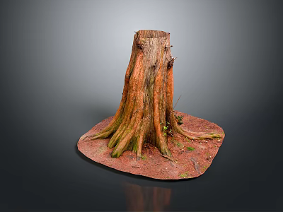 Natural Wooden Tree Stump With Intricate Roots And Stone Base 3d model
