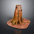 Natural Wooden Tree Stump With Intricate Roots And Stone Base