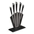 Kitchen Knife Set With Black Stands Stainless Steel Blades And Black Handles