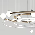 Modern Sleek Metallic Chandelier with Circular Ring and Suspended White Spherical Bulbs