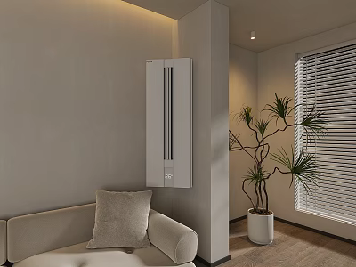 Modern Living Room Interior With Wall Mounted Air Conditioner Fan Sofa Plant And Window 3d model