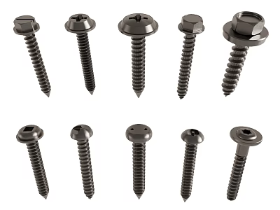 A Display Of Different Types Of Screws With Unique Heads 3d model
