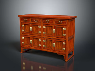 Traditional Wooden Entryway Cabinet Sideboard With Drawers Doors And Brass Handles 3d model