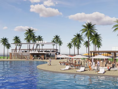 Modern Waterfront Landscape Outdoor Beach Seaside Holiday Camping Beach Lounger Leisure Holiday Park Parent-Child Park 3d model