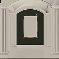 Elegant Framed Abstract Painting In Arched Doorway With Dark Wall Spotlight And White Columns