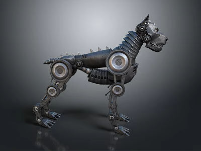 Mechanical Dog Game Movie Character With Spiked Metal Body And Gear Details 3d model