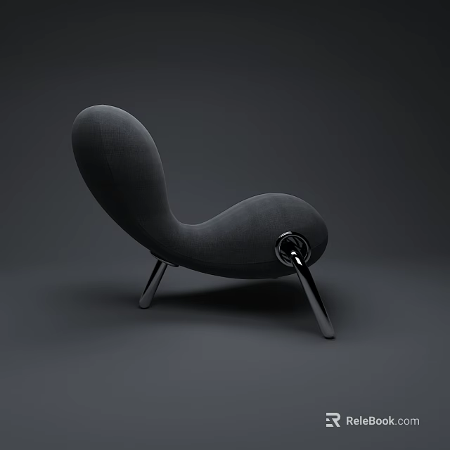 Modern Gray Leisure Chair With Curved Shape And Sleek Metal Legs 3d model 