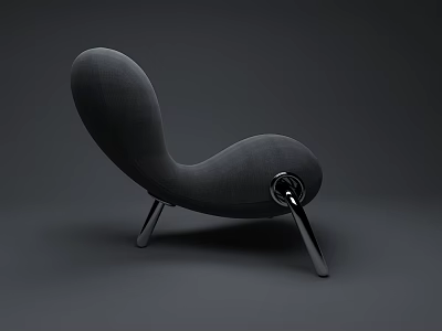 Modern Gray Leisure Chair With Curved Shape And Sleek Metal Legs 3d model