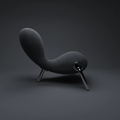 Modern Gray Leisure Chair With Curved Shape And Sleek Metal Legs 3d model