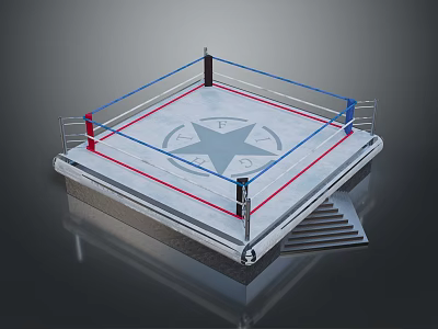 Sturdy Boxing Ring Model Featuring Red Blue Ropes and Star Logo 3d model
