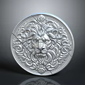 Silver Round Shield With Lion Head Carving And Intricate Decorative Patterns 3d model