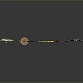 Collection of Traditional Decorative Weapons Featuring Shields Spears Axes and Hooks
