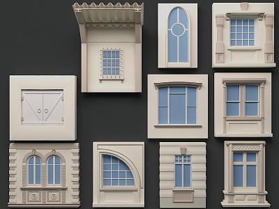 European-style doors and windows European-style windows combination European-style architectural components European-style porch European-style pillars European-style doors and windows European-style railings European-style handrails 3d model