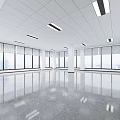 Spacious Modern Office Interior With Large Windows And Polished Floor 3d model