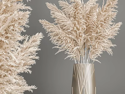 Elegant Pampas Grass Decorative Set With Metallic Vase For Interior Styling 3d model