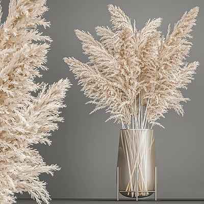 Elegant Pampas Grass Decorative Set With Metallic Vase For Interior Styling 3d model