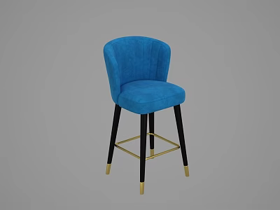 Stylish Blue Velvet Bar Stool With Tufted Backrest Black Legs And Gold Accents 3d model