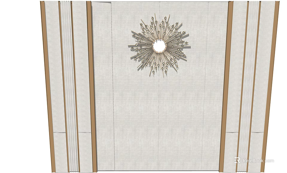Stylish Background Wall With Central Sunburst Decor And Golden Trim Borders 3d model 