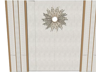 Stylish Background Wall With Central Sunburst Decor And Golden Trim Borders 3d model