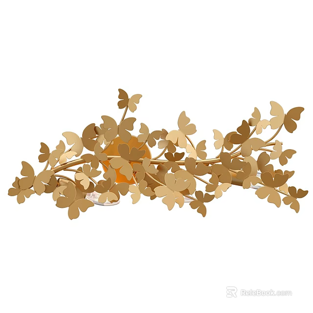 Golden Butterfly Decorative Wall Lamp With Ornate Leaf And Wing Details 3d model 
