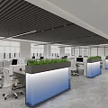 Modern Public Office Space With Workstations White Office Chairs Green Planters And Gray Floor