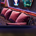 Modern KTV Room Interior With Neon Lights Large Screen TV And Starry Ceiling