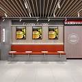 Energy Burger Restaurant Modern Red White Interior With Tables Chairs Booths And Wall Posters