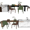 Modern Dining Table and Chair Combination Island Table and Chair 3d model