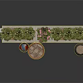 Long Stone Flower Planter With Mixed Colorful Flowers And Decorative Clay Urns