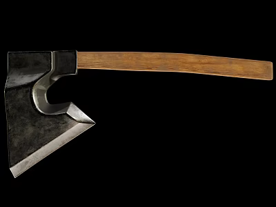 Vintage Axe Weapon With Metal Head And Wooden Handle On Black Background 3d model