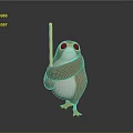 Cute Small Brown Game Movie Character With Big Eyes Orange Feet Holding White Stick