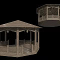 Traditional Ancient Architectural Octagonal Wooden Pavilion With Classic Roof And Railing Structure