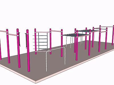 Outdoor Fitness Workout Area With Pink Poles Parallel Bars Ladder Rungs And Pull Up Bars 3d model