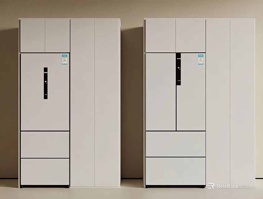 White Modern Refrigerators and Freezers With Multiple Doors Drawers Side by Side 3d model 